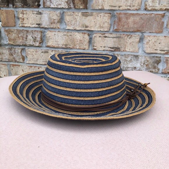 Tropical Trends Navy Tan Stripes Women’s Versatile Hat One Size - Picture 4 of 14